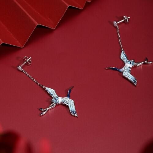 S925 Sterling Silver Hanging Earrings Epoxy Enamel Chinese Style