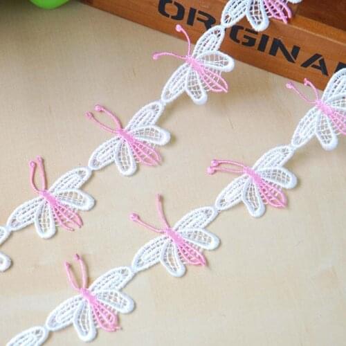20Yards Water Soluble Lace Trim Butterfly Pink Patch Applique Fabric DIY Dress Wedding Curtain Skirt Decoration Accessories 5cm