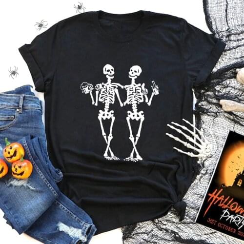 Drinking Skeletons T-shirt Spooky Women Halloween Drinker Party Gift Tshirt Funny Best Friend Day Drinkin Tee Shirt Top