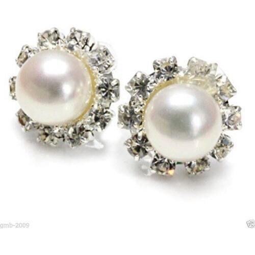 Ladys noble 8-8.5mm Natural white/Pink Akoya Freshwater Pearl Sterling Stud Earrings earring big 925 earrings