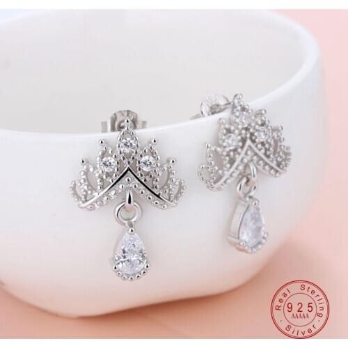 Arrival Shinning Crystal Women Earrings CZ Crystal Fashion Crown S90 Silver Color Earrings For Women Luxury Silver Jewelry Gifts