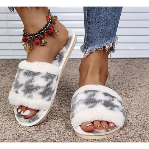 Winter Women House Slippers Warm Faux Fur Fashion Shoes Woman Slip on Flats Designer Ladies Furry Slippers Female Slides Indoor