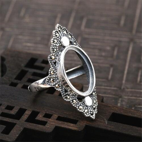 Ring Setting for 9x15mm Oval Cabochons Ring Blank Thai Sterling Silver Rhinestone Adjustable Band Ring Base JZ0035