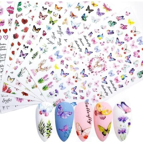 1pcs 3D Nail Slider Butterfly Russian letter Sticker Decals Rose Flower Design Adhesive Manicure Tips Nail Art Decorations New