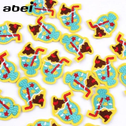 10pcs/lot Embroidered mini Tea Drinks Patches Cartoon Cute Jeans Stickers DIY Garment patch Sew on small fabric appliques badge