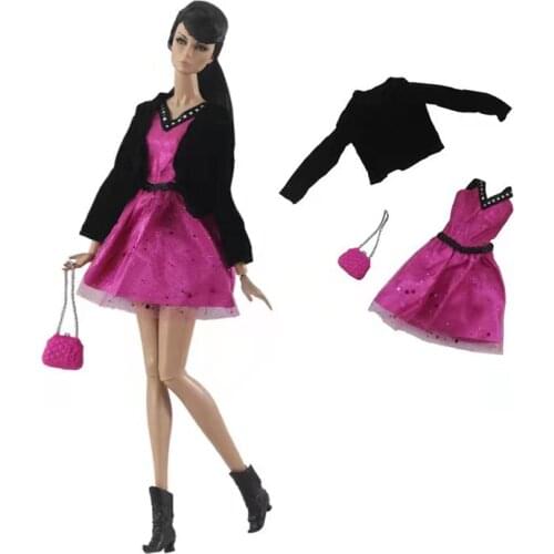 11.5" Doll Clothes Elegant Black Coat Sequin Sleeveless Dress for Barbie Outfits Set Party Gown 1/6 BJD Accessories Toy for Girl