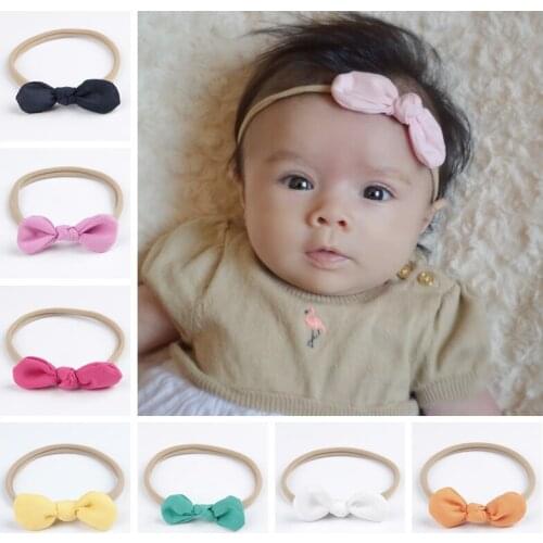 12pcs/lot Newborn Baby Girl Long Strip Bowknot Headband Solid Color Nylon Elastic Hairband Rabbit Ears Headwear Kids Accessories