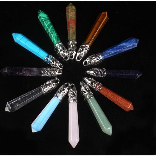 12pcs/lot Pendulum Hexagonal Pointed Reiki Natural Stones Quartz Pillar Charms Pendant For Necklace Making DIY Accessories Free