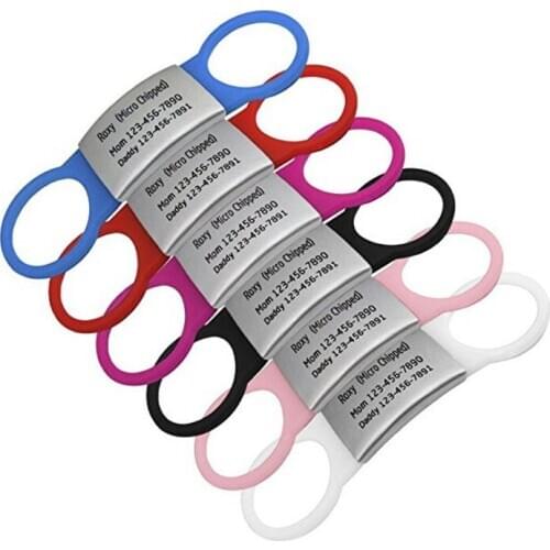 500pcs/lot Customized Engraved Personalized Rubber Slide-On Cat Dog ID Tags Kitten Puppy Name Stainless Steel Pet Cat Collar SN