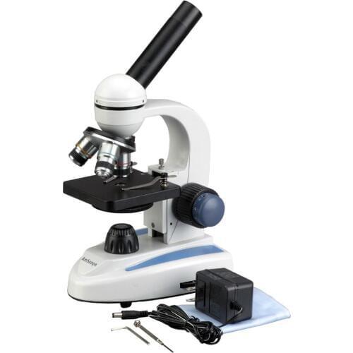 AmScope 40X-1000X Student C&F Cordless LED Compound Microscope w Metal Frame Glass Lens M158C