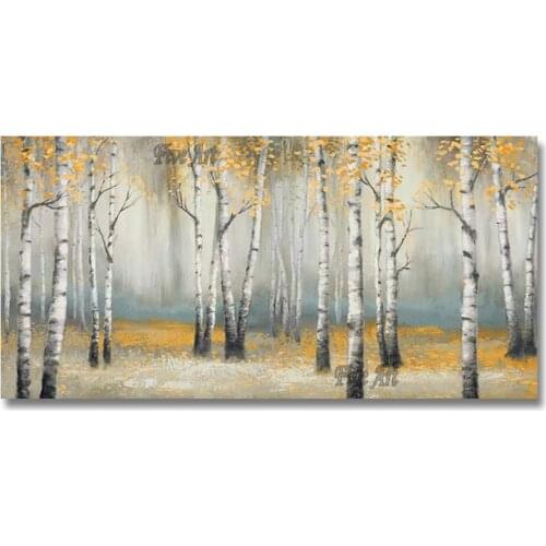 Free Shipping Modern Art 100% Hand-painted Birch Trees Forest Canvas Oil Painting Home Good Wall Art Unframed Paintings Artwork