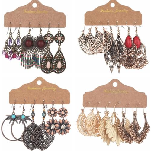 Ethnic Style Vintage Dangle Earrings Set For Women 2021 Bohemian Temperament Handmade Tassel Statement Earrings Indian Jewelry