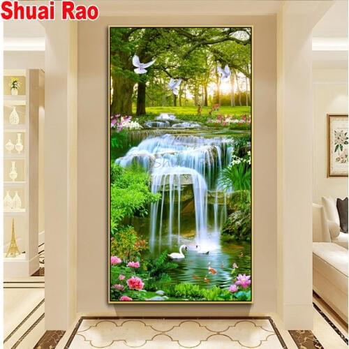 Large diamond painting Waterfall scenery,full square round diamond embroidery rhinestone painting diamond mosaic aisle wall art