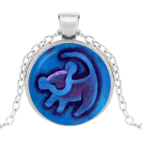 Lion King Lion Head Necklace Simba Jewelry Cabochon Crystal Glass Pendant Fashion Mens and Womens Sweater Chain Wholesale