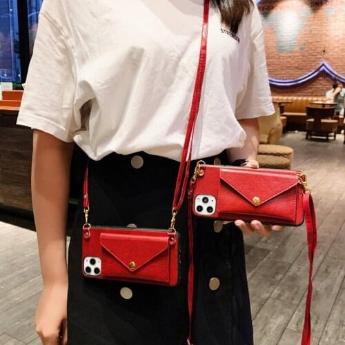 Crossbody Phone Case For iPhone 11 Pro Xs Max Xr X 6 6s 7 8 Plus SE 2020 PU Leather Wallet Cover With Neck Strap Rope Cord Chain