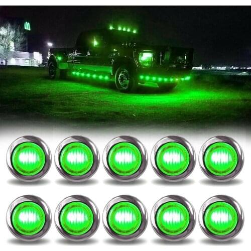 Fuleem 10PCS 3led Green 3/4 Inch Mini Led Side Marker Bullet Chrome Stainless Lamps Light 12V Waterproof