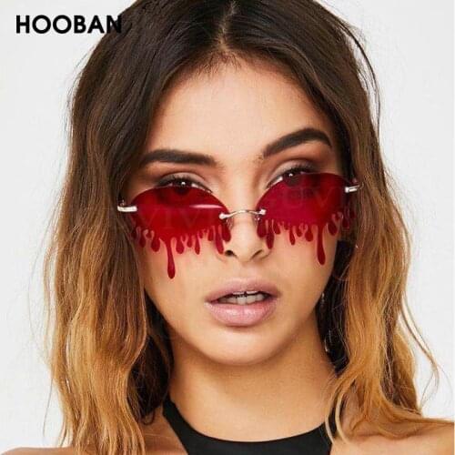HOOBAN Fashion Rimless Women Sunglasses Unique Design Melting Chocolate Sun Glasses Vintage Steampunk Eyeglasses Female UV400