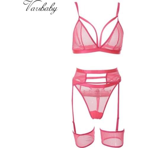 Varsbaby Comfortable soft lace ultra-thin sexy female three-piece suit
