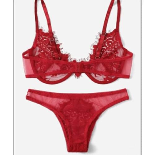 Lace Sexy Bra Set Push Up Seamless Lingerie Set Women Transparent Bra and High Waist Panties Soft Underwear Set