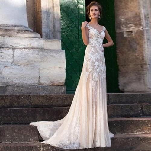 Jiayigong Lace Mermaid Wedding Dress Elegant Cap Sleeve O-neck Applique Sweep Train Illusion Wedding Gowns Robe De Mariee