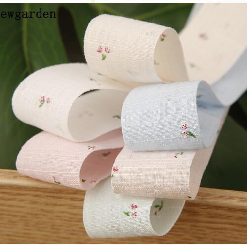 Kewgarden Handmade Tape DIY Hairbow Brooch Accessories Riband 1" 1.5" 10mm 25mm 38mm Floral Cotton Linen Ribbon 10 Yards
