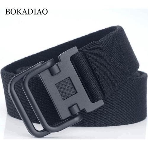 BOKADIAO Men&Women Canvas belt luxury Double Ring Metal buckle jeans belts for men Military Army tactical belt Cotton male strap