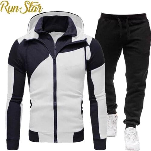 2021 Mens Fashion Tracksuit Hooded Zip Sweatshirts+Pants Two Piece Set Sportswear Hoodies Suit Male Streetwear Outfit Clothing