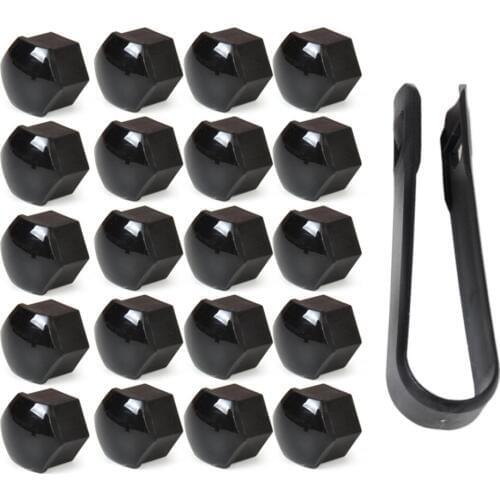 DWCX New 20pcs Black Wheel Lug Nut Center Cover Caps 321601173A + Removal Tool 8D0012244A Fit for VW Golf Passat Audi A4 A6 Q7