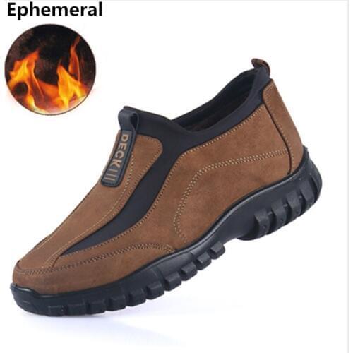 New Fashion Men Winter Boots Shearling Breathable Slip-ons Black Camel Plus Size 47-7 Thick Sole Anti- Skip Flats With Platform