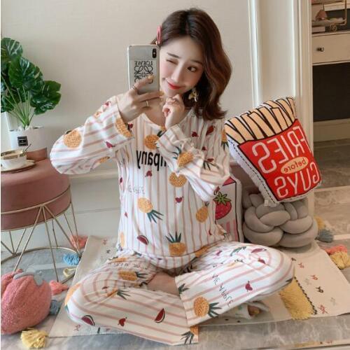 Striped Maternity Home Wear Pineapple Pattern Tops +Pants Maternity Sleepwear Two Piece Sets Pregnant Breastfeeding Nightwear