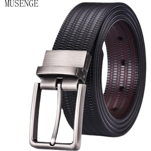 Reversible Pin Buckle Fashion Mens Belt Jeans Luxury Genuine Leather Trouser Waist Belts Male Luxury Designer Gift Black Blue