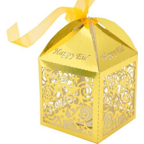 Happy Eid favor box star and moon style metallic gold sweet box laser cut muslin party favor box