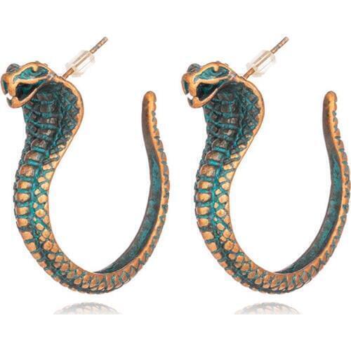 Antique Bronze Color Cobra Snake Earrings Vintage Punk Hoop Earrings Gothic Animal Charm Jewelry Indian Earrings Jewelry