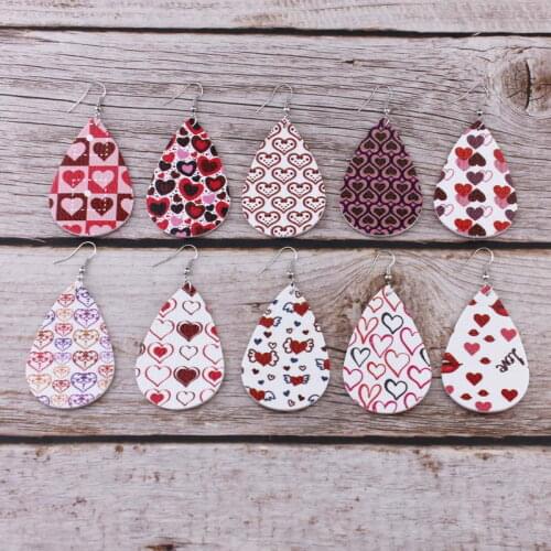 ZWPON Valentines Day Earrings 2020 New Lip Heart Print PU Leather Earrings Jewelry Wholesale