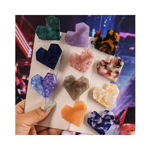 Cute Acrylic Heart Hair Clips For Women Girls Acetic Crystal Barrette Stick Shiny Marble Hairpin Leopard Hair Styling Accessorie