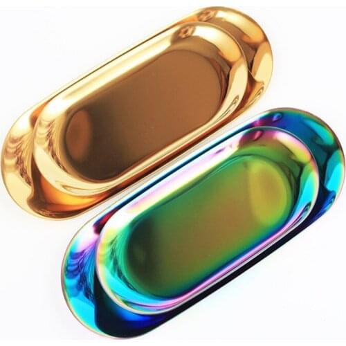 Stainless Steel Modern Metal Storage Trays Gold Silver Ellipse Tray Jewelry Receive Tray Dessert Dish Plate Decorative Articles