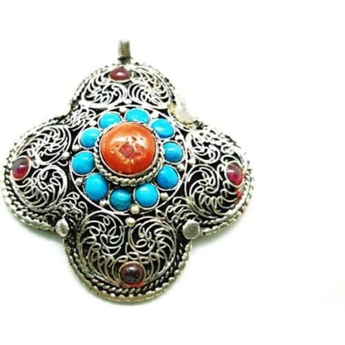 Tibetan Jewelry Copper Inlaid Colorful Mini Resin Beads Clover Pendants TBP701