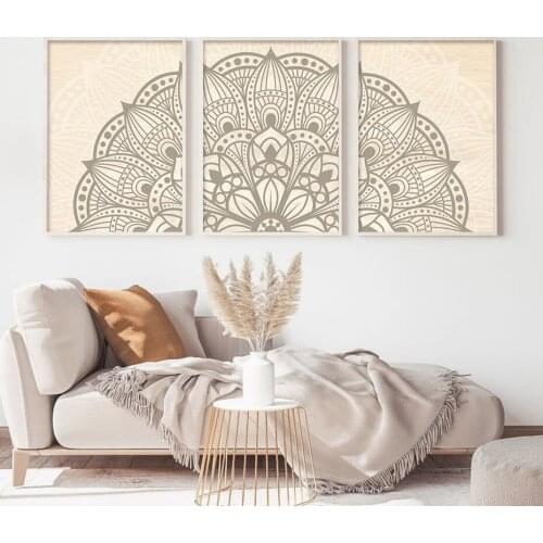 Vintage Bohemian Mindfulness Zen Canvas Painting Beige Print Mandala Flower Picture Wall Art Gift Minimalist Bedroom Wall Decor