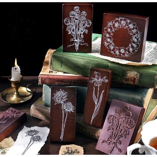 Vintage Rose Iris Flower Decoration Stamp Wooden Rubber Stamps For Scrapbooking Stationery DIY Craft Standard Stamp