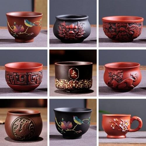 NEWYEARNEW 1piece Purple Clay 50ML Teacup Ceramic Retro Tea Single Cup Handpainted Tureen Teaware Set Business Gift Tableware