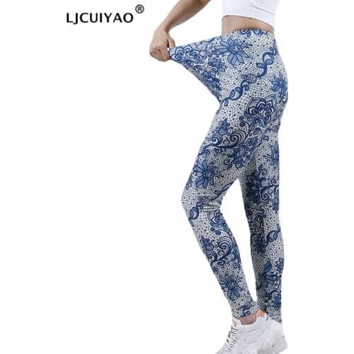 LJCUIYAO Women Gym Pants Sports Running Sportswear Stretchy Fitness Leggings Compression Tights Flowers Ankle-Length New Bottom