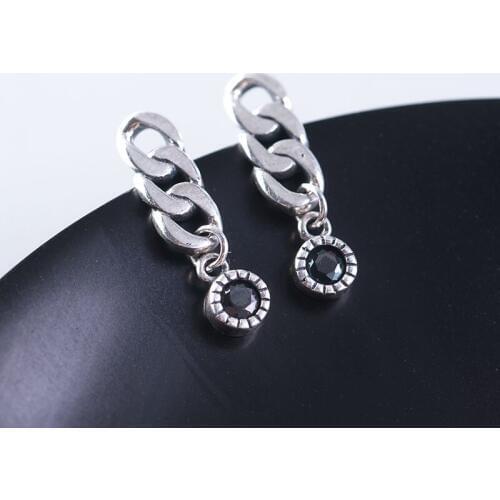 Black zircon silver earrings woman High quality S925 silver jewelry vintage stud earrings for women gift weave earring