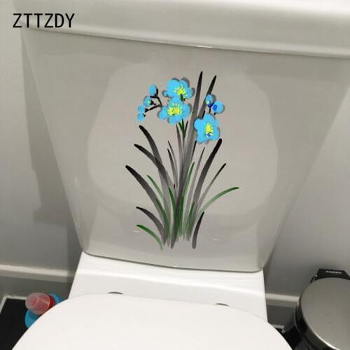 ZTTZDY 15.6*25CM Ink Blue Flowers Classic Art Wall Decal Creative Toilet Sticker Home Decoration T2-0162