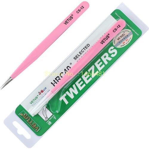 10pcs/lot Vetus Pink Straight & Curved Tweezer For Eyelash Extensions Nail Art Nippers Free Shipping