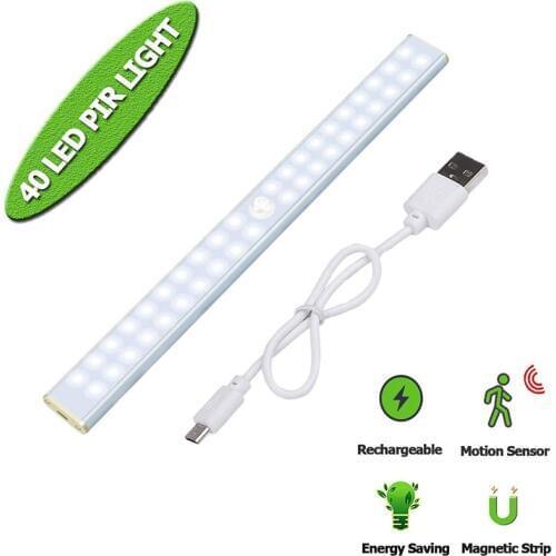 40 LED Motion Sensor Under Cabinet Light Closet Light USB Rechargeable Lamp With 4 Mode For Kitchen Wardrobe Stairs Night Light