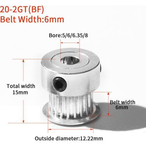 3D Printer Parts Accessory GT2 20Teeth Bore 4/5/6/6.35/8mm 2GT Timing Alumium Pulley Fit for GT2-6/10mm Open Synchronous Belt