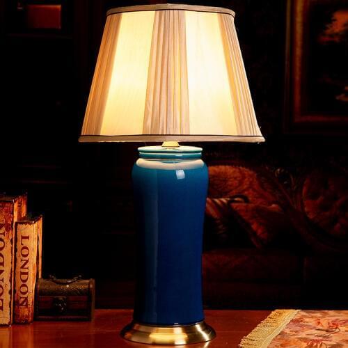 American Retro Table Lamp Living Room Study Model Room Decorative Lighting Jingdezhen Ceramics Blue Light Hotel porcelain lamp
