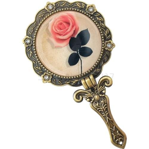 Antique retro hand mirror cosmetic mirror small handle mirror folding portable metal hand mirror