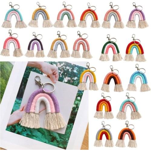Weaving Rainbow Keychains for Women Boho Handmade key Holder Keyring Macrame Bag Charm Car Hanging Jewelry Gifts Handmade