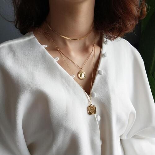 Europe America 925 Sterling Silver Geometric Love Pattern Necklace Round Mirror Square Rose Flower Pendant Long Chain